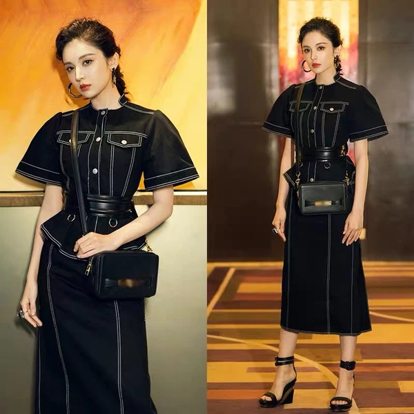 black denim skirt set