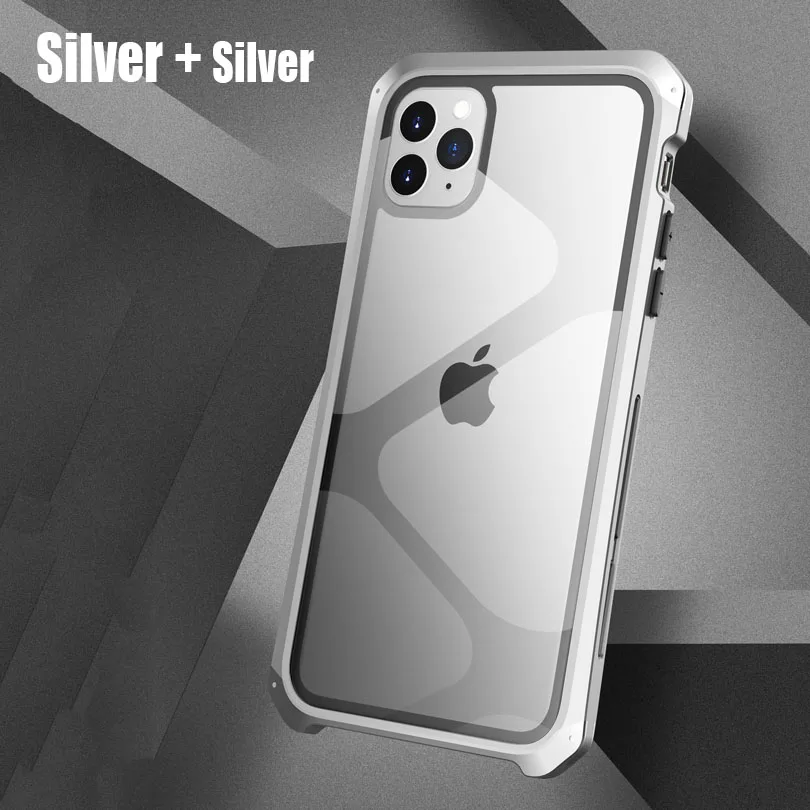 Для iPhone 11 Pro Max 11 Роскошная алюминиевая металлическая рамка+ 9H стеклянная задняя крышка чехол для iPhone XR XS Max 7 8 Plus IP111 - Цвет: Silver Silver