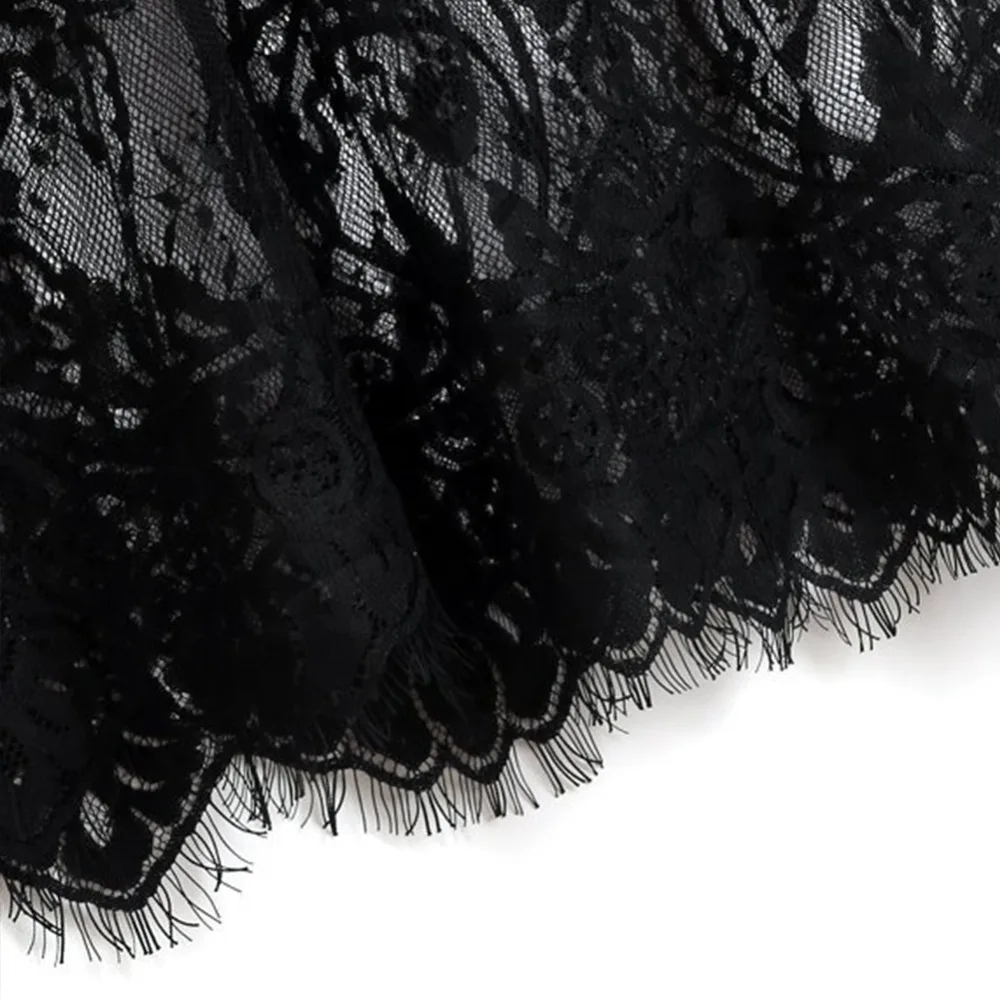 Женское кружевное платье, повседневное длинное черное с коротким рукавом и круглым вырезом, прозрачные пляжные платья