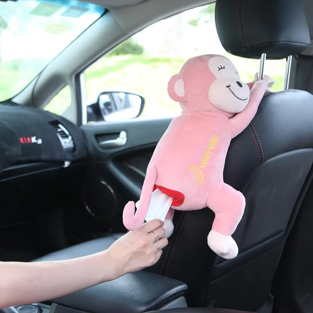 2 Colors Cute Monkey Car Tissue Holder Back Hanging Tissue Box Covers Napkin Paper Towel Box Holder Case Paper Towel Holder