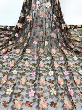 

Beautiful 3D decal with bead sequin embroidery French tulle lace beautiful skirt dress design fabric 5 yards