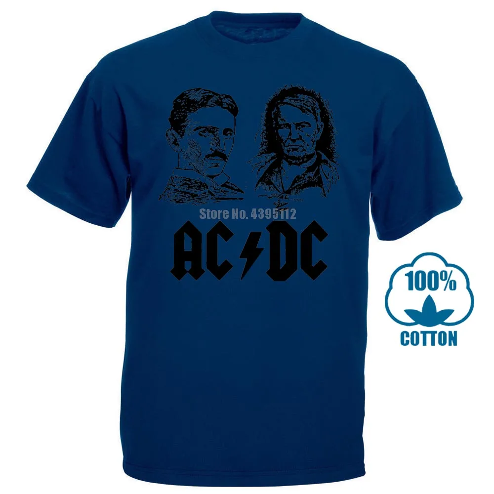 Никола Тесла Томас Эдисон футболка Никола Тесла ACDC футболка Fat Duck Футболки для девочек Горячая Broadcloth забавная Летняя мода - Цвет: Тёмно-синий