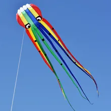 

free shipping 8m large rainbow inflatable octopus kite flying for adults reel ripstop nylon kite string line bird hawk kite surf