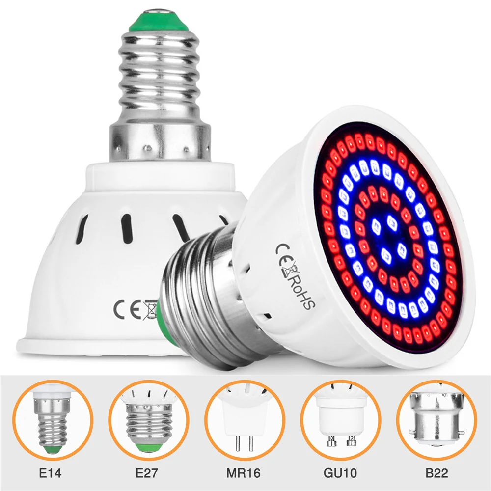 

80leds 60leds 48leds LED Light Plant Growth Lighting Lamp Full Spectrum Indoor Lighting Grow Lights E27 GU10 MR16 E14 Plant Lamp