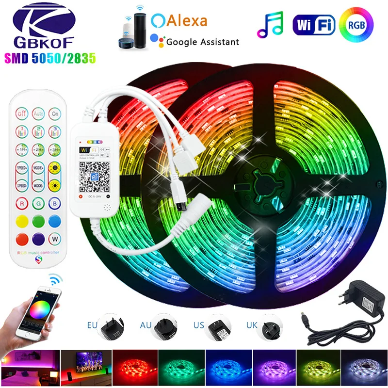 20 м новые музыкальные Wi Fi Luces Светодиодные ленты светильник 5 10 15 М 5050 SMD 2835 гибкая