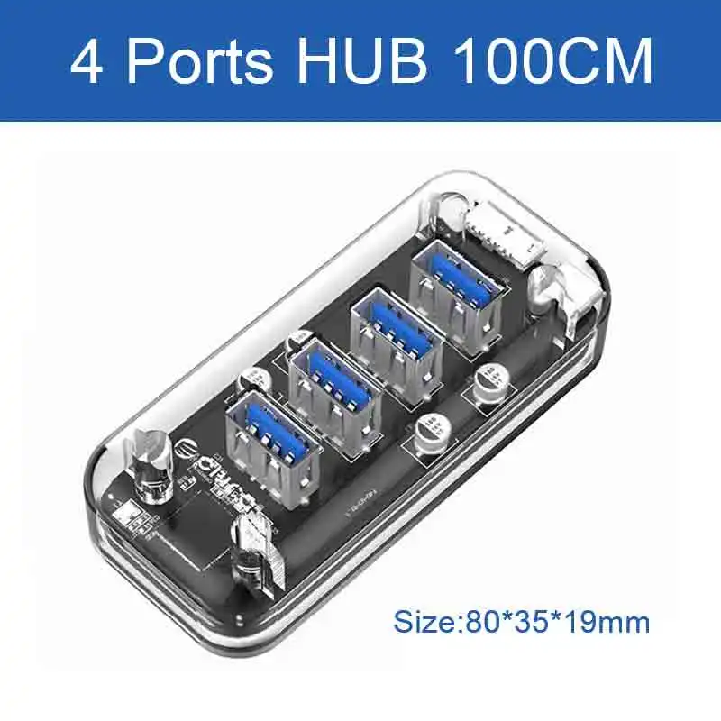7 4 порта USB 3.0 Прозрачный концентратор Высокоскоростной концентратор USB 5 Гбит / с Портативный концентратор OTG USB-разветвитель для портативных ПК Apple Macbook Air - Цвет: 4 ports HUB