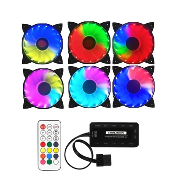 

COOLMOON Computer Case PC Cooling Fan RGB Adjust LED 120mm Quiet + IR Remote For cpu(6pcs)