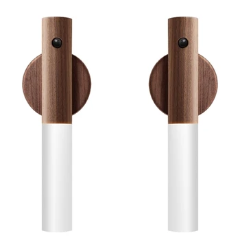 

2Pcs LED Night Light Creative ligent Auto PIR Motion Sensor 5V Rechargeable netic Wood Wall Lamp