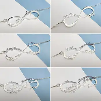 

Custom 6 Names Necklaces Stainless Steel Nameplate Jewelry Personalized Heart With Infinity Multiple Name Fasmily Necklace BFF