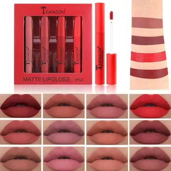 

4pcs/set Matte Velvet Lip gloss Set Liquid Lipstick Cosmetics Lasting Matte Tint Lipstick Women Long Nude Lip Waterproof Be W8H2