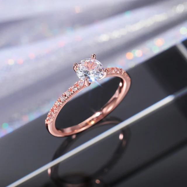 Huitan Classic 4 Claws Design Round Zirconia Women Wedding Engagement Rings 3 Colors Available Low-key Bridal Jewelry Hot Sale 6