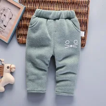 Новые стильные зимние теплые брюки с хлопковой подкладкой в Корейском стиле с принтом котенка для мальчиков и девочек Детские Леггинсы Спортивная одежда
