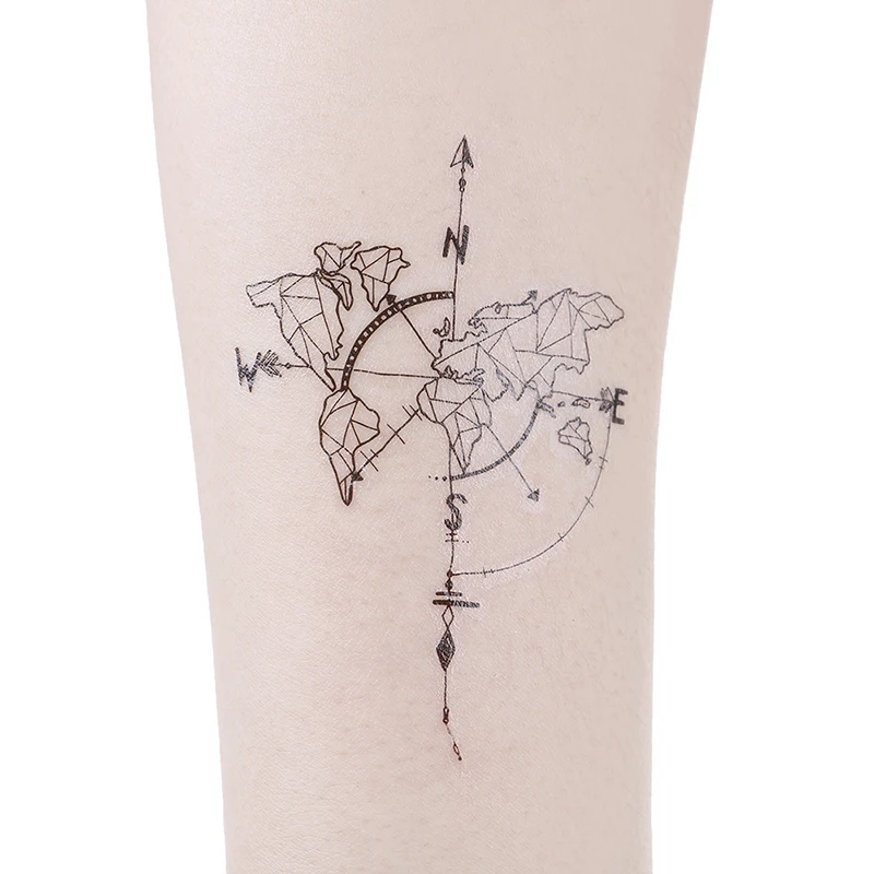 

Waterproof World Map Temporary Tattoo Sticker Vintage Map Coordinates South North Body Art