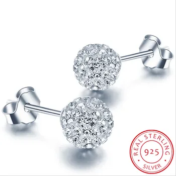 

High Quality 925 Sterling Silver Rhinestones Crystal Ball Stud Earring Bead Jewelry 10mm 8mm 6mm Stud Earring For Female Jewelry