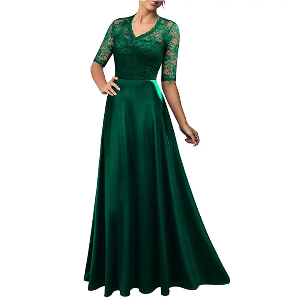 Green REPHYLLIS женское кружевное платье с рукавом 1/2 и v-образным вырезом сзади, прозрачное свадебное вечернее платье, вечерние церемония банкета, длинное торжественное платье - Цвет: Green