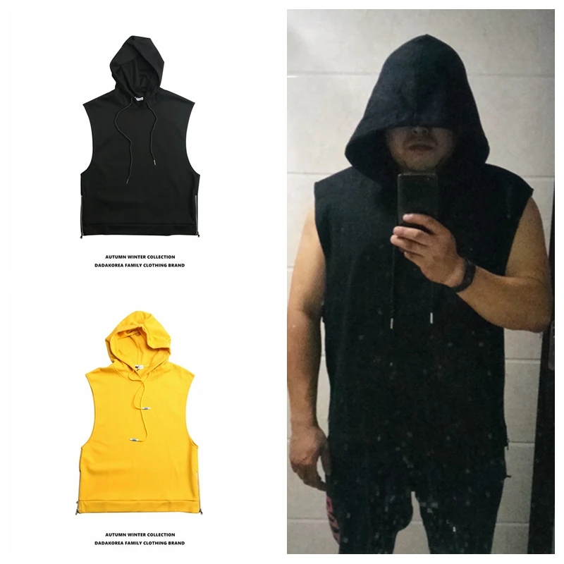 

Under the zipper pull fork fashion type big yards leisure without sleeve hooded fleece male head Ma3 jia3 tide hoodies