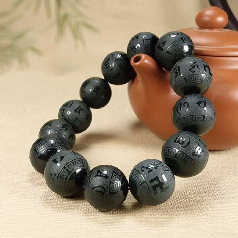 

Natural Hetian Qingyu Six word truth Bead Jade Bracelet Jewelry Fine Jewelry Lucky Safety Auspicious AmuletJade Bracelet
