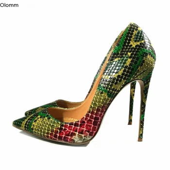 

Olomm Women Pumps Thin High Heels Pumps Sexy Snake Pattern Pointed Toe Gorgeous Green Brown Party Shoes Women US Size 4-10.5
