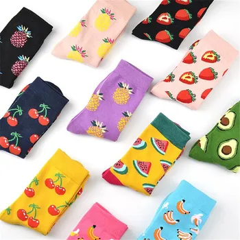 

Harajuku Funny Socks Kawaii Fresh Fruits Socks Lemon Avocado Pineapple Cherry Blueberry Orange Gardenias Cute Socks For Women