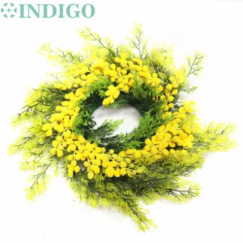 

INDIGO-Exclusive Sales -Door Hunging Yellow Mimosa Christmas Wreaths Flower String Table Centerpiece Wedding Party Free Shipping