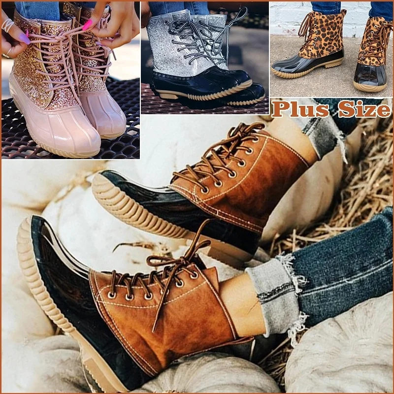 

Women's Boots Lady Duck Boot With Waterproof Zipper Rubber Sole Women Rain Boots Lace Up Ankle Shoes Fur Winter Women Shoes