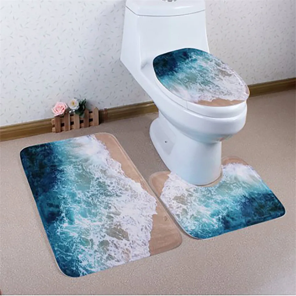 3 шт. Нескользящие коврики для ванной комнаты синего цвета в океаническом стиле