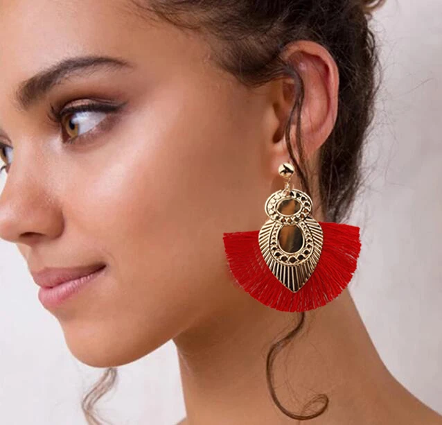 Pendientes de borlas bohemios para mujer, con flecos coloridos, rojo y largos, para fiesta, joyería|Pendientes con de gota| - AliExpress
