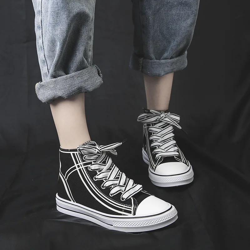 

Female Students Shoes Versatile Black Shoe 2019 Fashion Spring Hight-top Hong Kong Style Ulzzang Canvas Shoes Women's