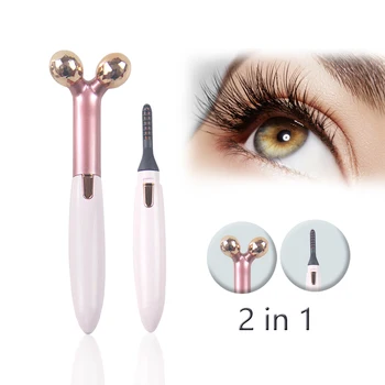 

Electric Heated Eyelash Curler Eye Lashes Curling Tool Enhancer Pen Electronic Comb and 3D Face Slimming Roller for Women