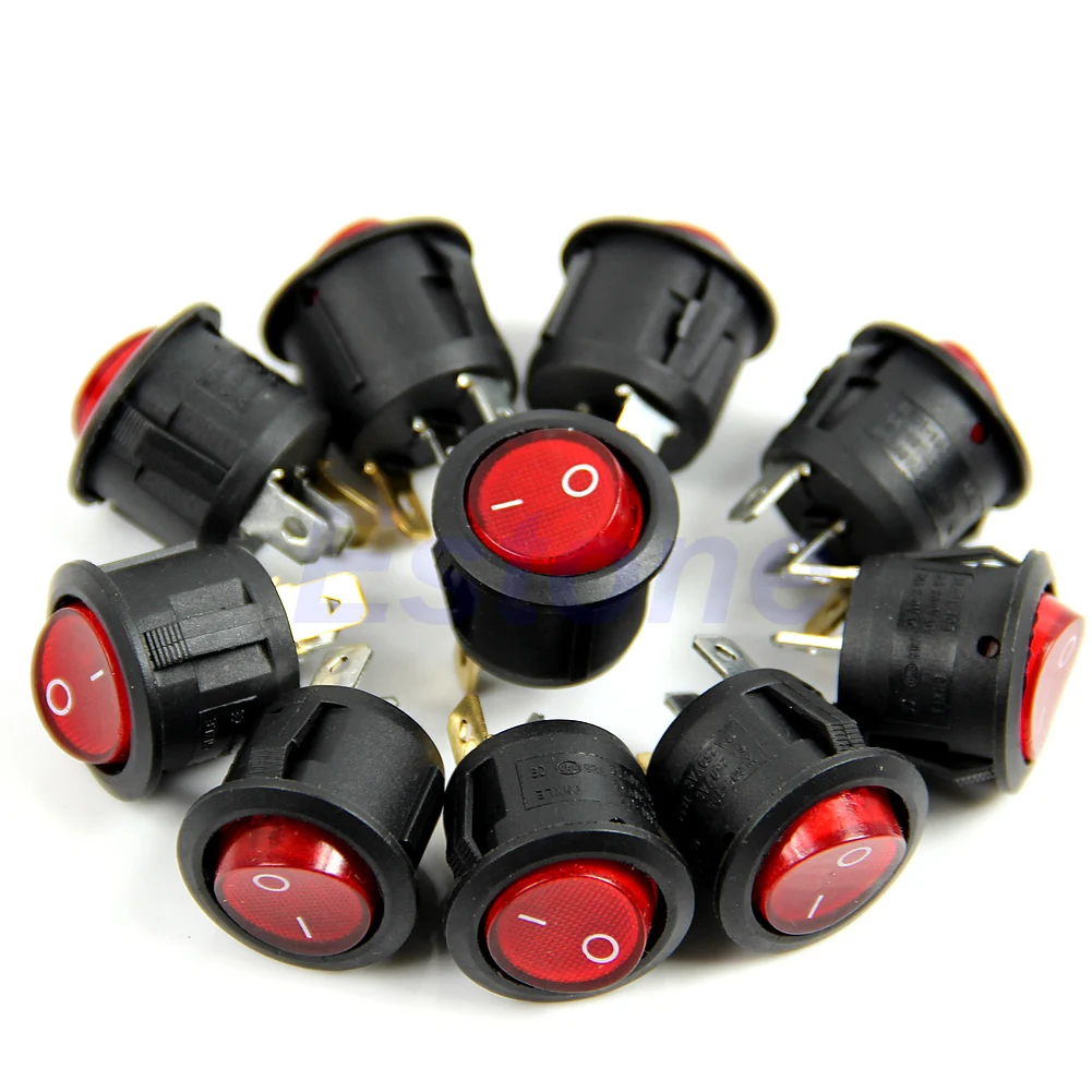 

Car Auto Round Button Dot Boat Rocker Switch AC 6A/250V Red Light ON-OFF SPST