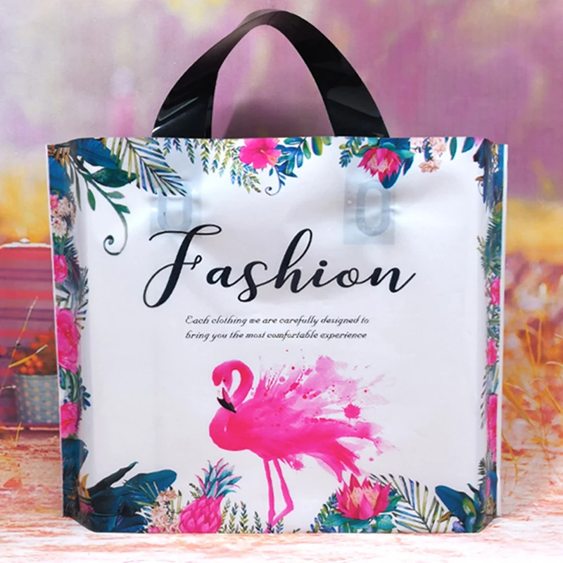 10PCS/Lot Flamingo Thick Plastic Shopping Bags Plastic Gift Bag With Handle Tote Bag Thick Boutique Gift Clothing Packaging