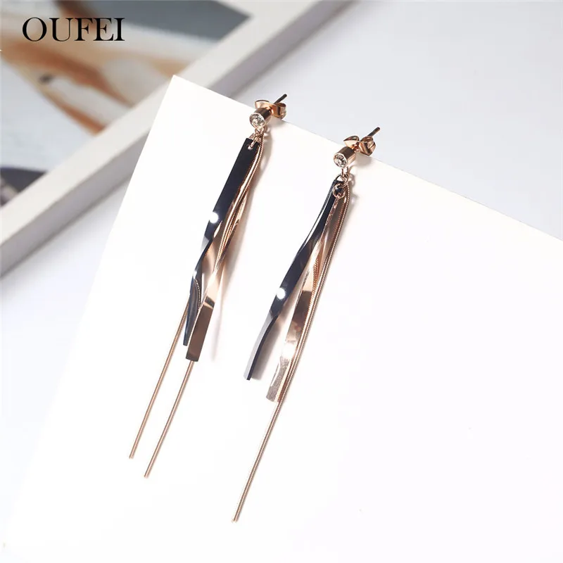 

OUFEI Stainless Steel Rose Gold Fringe Earrings For Women Jewelry Accessories Woman Vogue 2019 Offers With Free Shipping