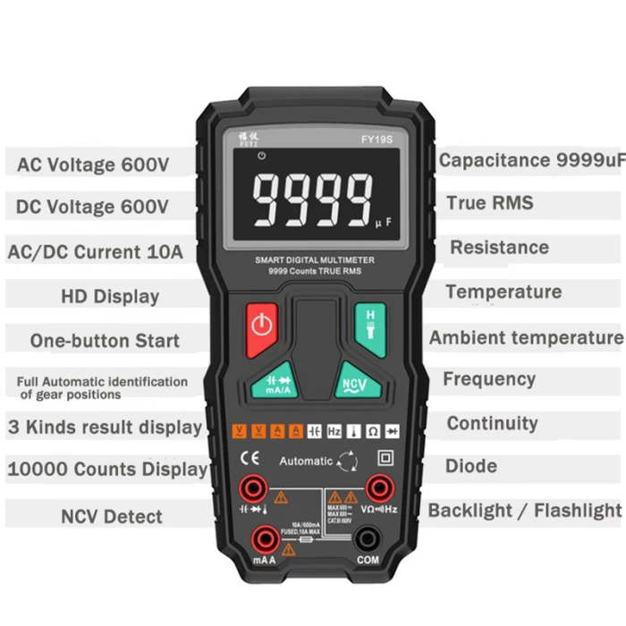 Высокоскоростной интеллектуальный цифровой мультиметр, измерительный прибор, 9999 отсчетов, мультиметр Y19S PUO88