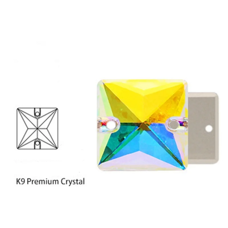 Crystal AB K9 Кристалл Стекло квадратный пришить Стразы Кристалл AB серебряное Дно 4 размера ручной работы для одежды аксессуар - Цвет: Crystal AB