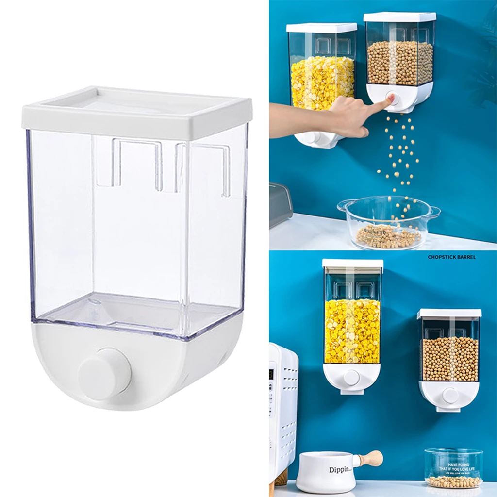 Wall mounted Dry Food Storage Container Dispenser for Nuts, Cereal, Grain, Beans