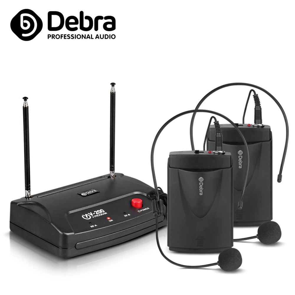 Портативная Беспроводная микрофонная система Debra с 2 гарнитурами и микрофонами
