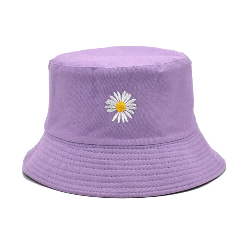 

Summer Daisies Bucket Hats Women Cotton Reversible Panama Embroidery Summer Beach Sun Hats Bob Chapeau Femme Fisherman Hat
