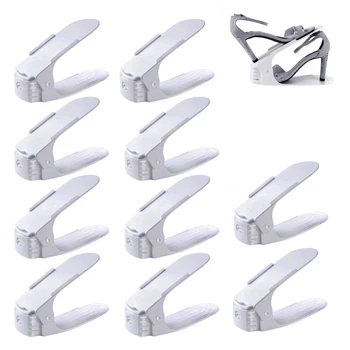 

10 Adjustable Shoe Support Organizers Shoes Storage Stack Shoebox Space Saver Plastic Shoeshelf Holder for Woman Heels Sandal