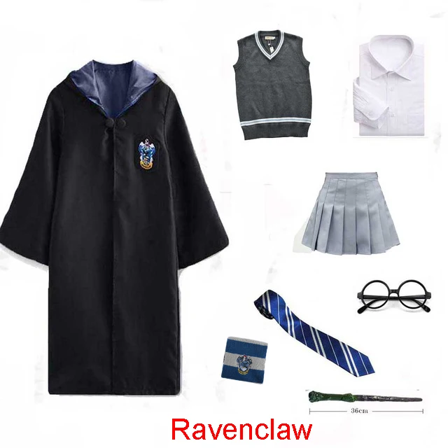 Ravenclaw ALL Костюм для косплея на Хэллоуин Гриффиндор хаффлпуф Слизерин Рейвенкло костюм Гермионы Грейнджер халат юбка очки униформа - Цвет: Ravenclaw ALL