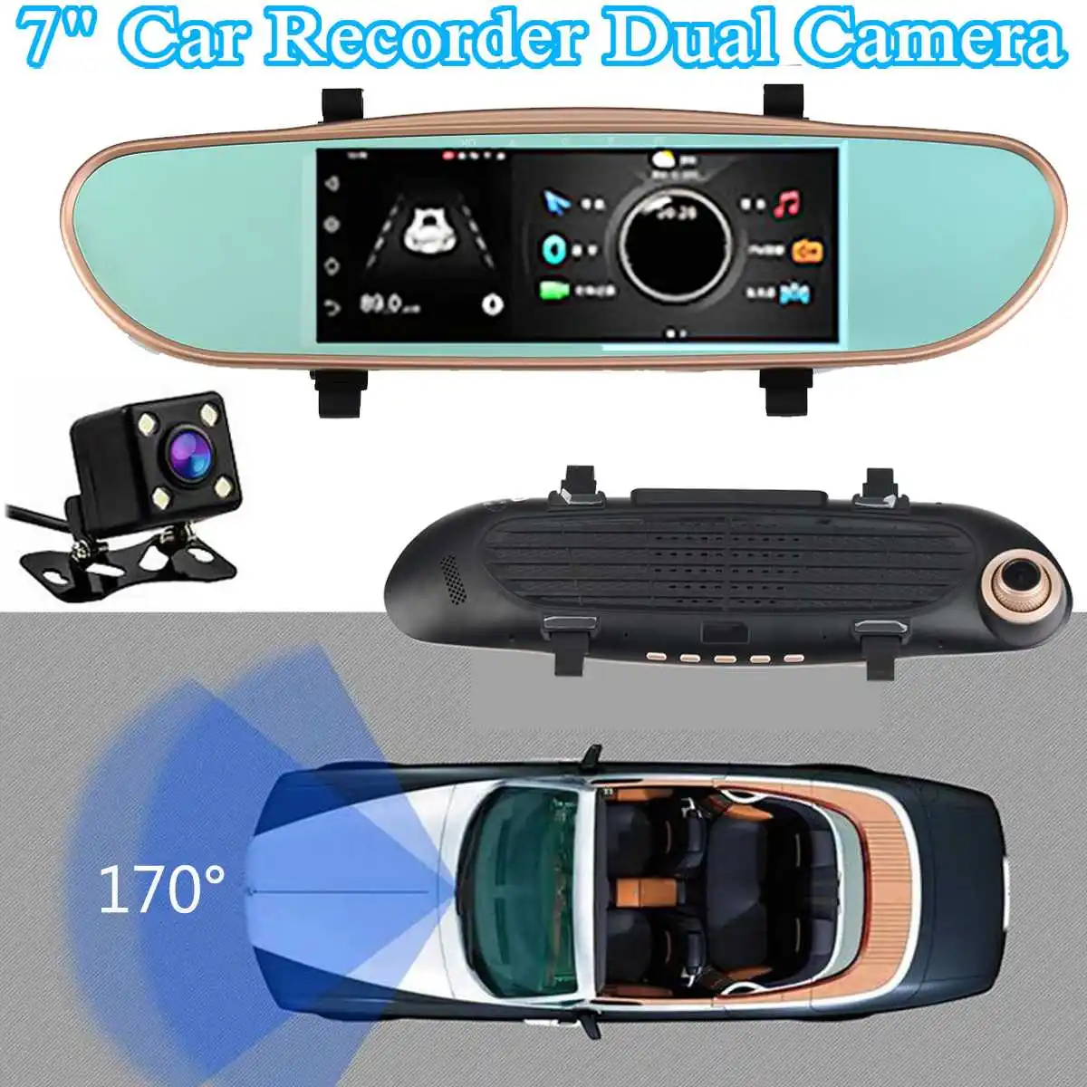 Автомобильный видеорегистратор с двойным объективом Full HD 1080P Dashcam зеркало заднего вида видеорегистратор Автомобильный видеорегистратор видеокамера ночного видения 7"
