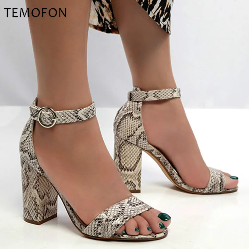 TEMOFON zapatos abiertos de tacón alto para mujer, tacones de piel de  serpiente, zapatos de salón de tacón grueso, sexy, fiesta, boda,  HVT727|Zapatos de tacón de mujer| - AliExpress