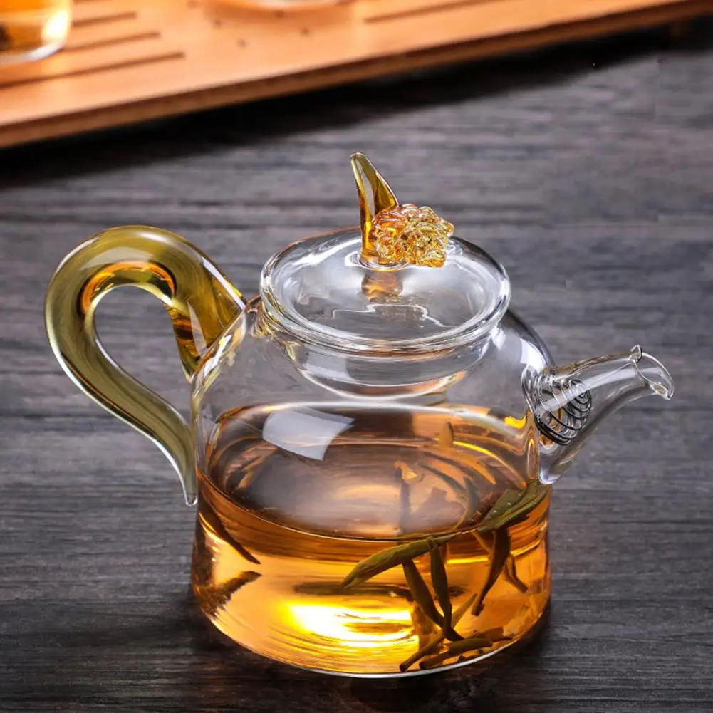 Прозрачный чайник кухонный стеклянный изысканный цветочный термостойкий фильтр