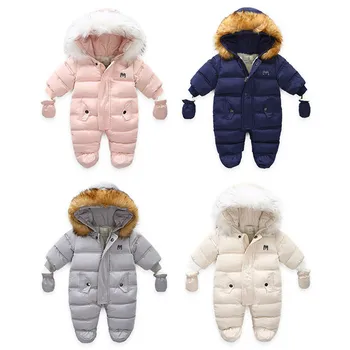 

Infant Baby Jumpsuit Thick Warm Hooded Inside Fleece Boy Girl Winter Autumn Overalls Children Outerwear Kids Snowsuit