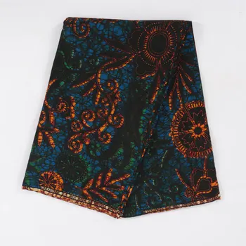 

African Real Wax 6yard Orange & Green Floral Print Fabric Pagnes Pure Cotton African Fabric