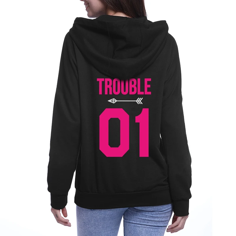 Двойной 01 и Trouble 01 с буквенным принтом сестер толстовки лучший друг толстовки для пар Bff Женский пуловер с длинными рукавами Harajuku