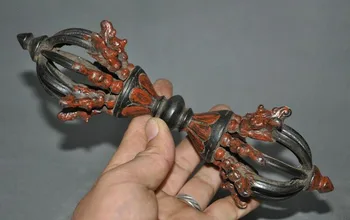 

wedding decoration Old Tibetan temple Bronze Dragon head Talisman Vajra Dorje Phurpa faqi statue