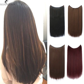 

XUANGUANG 24" Invisible Wire No Clips fish line In Hair Extensions Secret Fish Line Hair Pieces Silky Natural Synthetic Straight