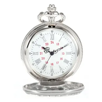 

Fashion Silver Hollow Hunter White Dial Pendant Rome Number Men Lady Pocket Quartz Watch Necklace Father's Day DAD Gift / WPK050