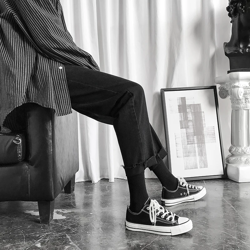 Black Jeans Men Slim Fashion Washed Casual Jean Pants Man Streetwear Wild Hip Hop Straight Denim 4