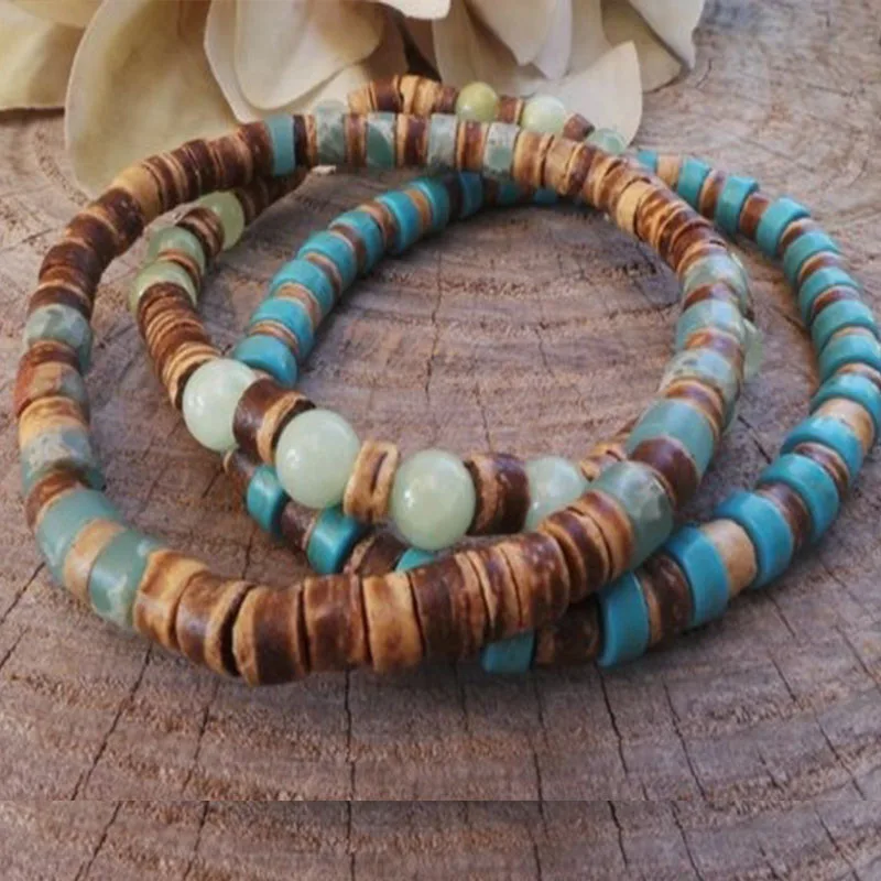 Mens gemstone bracelet African turquoise beaded stretch beaded bracelet stone bead bracelet natural stone bracelet